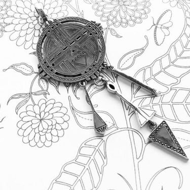 Silver & Zirconia Geometric Dream Catcher Pendant Necklace